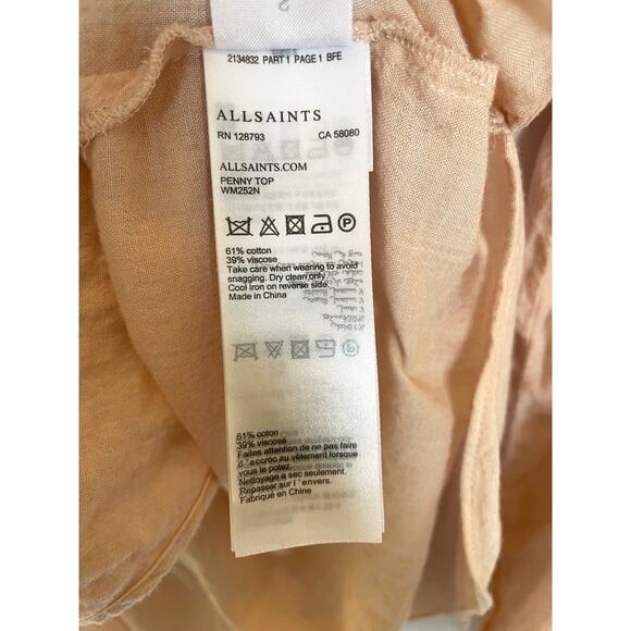 AllSaints Penny Soft Pink Twist Front V Neck Long Sleeve Blouse Top, Small - Picture 5 of 5